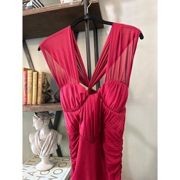 ASOS Mesh Corset Bodycon Midi Dress Womens Burgundy Size US 2 - Picture 4 of 10